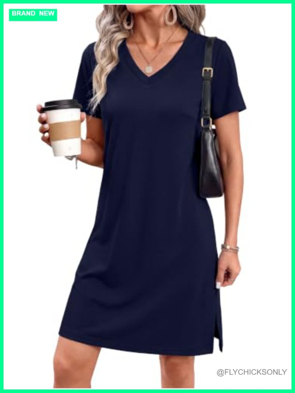 V-Neck Casual Sundress A-Line Knee Length Short Sleeve